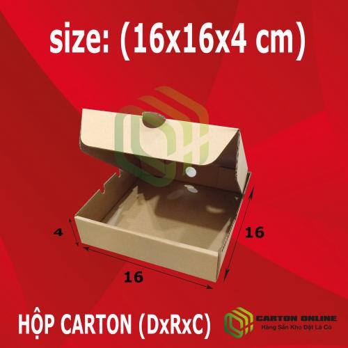 Thùng Carton 16x16x4 - Hộp pizza nắp cài